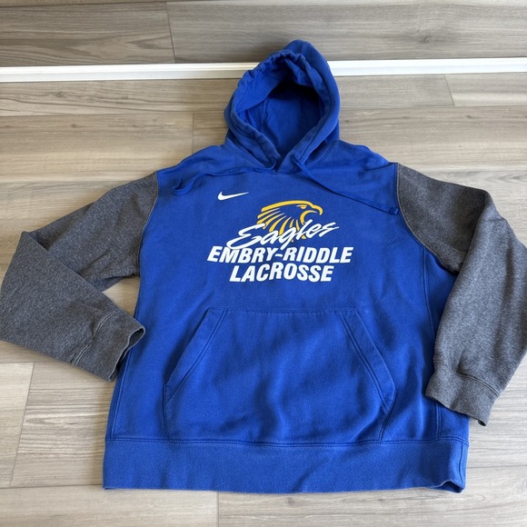 Embry Riddle Eagles Lacrosse Nike Women's Large Hoodie Sweatshirt Blue Gray Grey - Picture 1 of 9